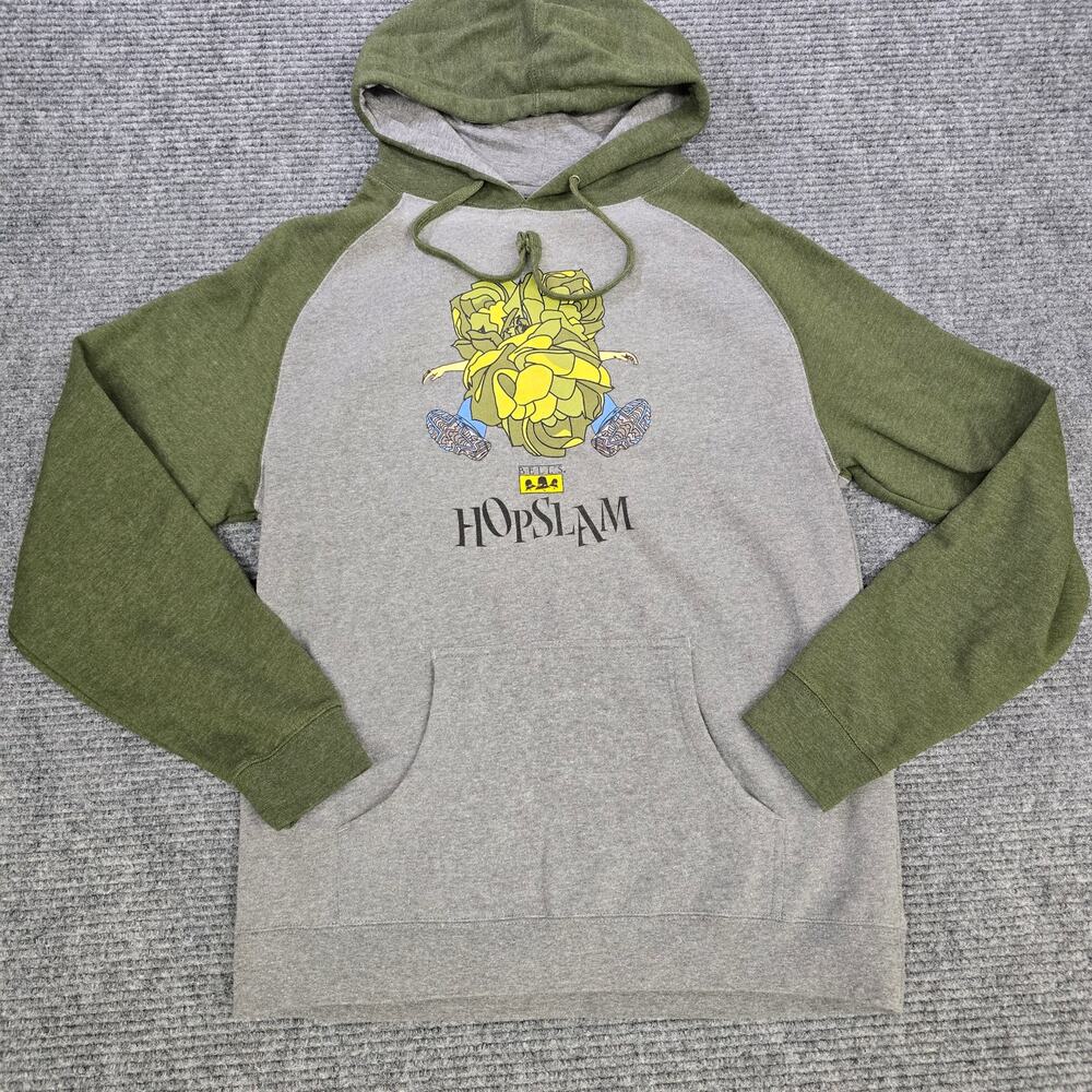 Bell's Brewery Hopslam Hoodie Mens Medium Gray Green Beer Graphic Pullover